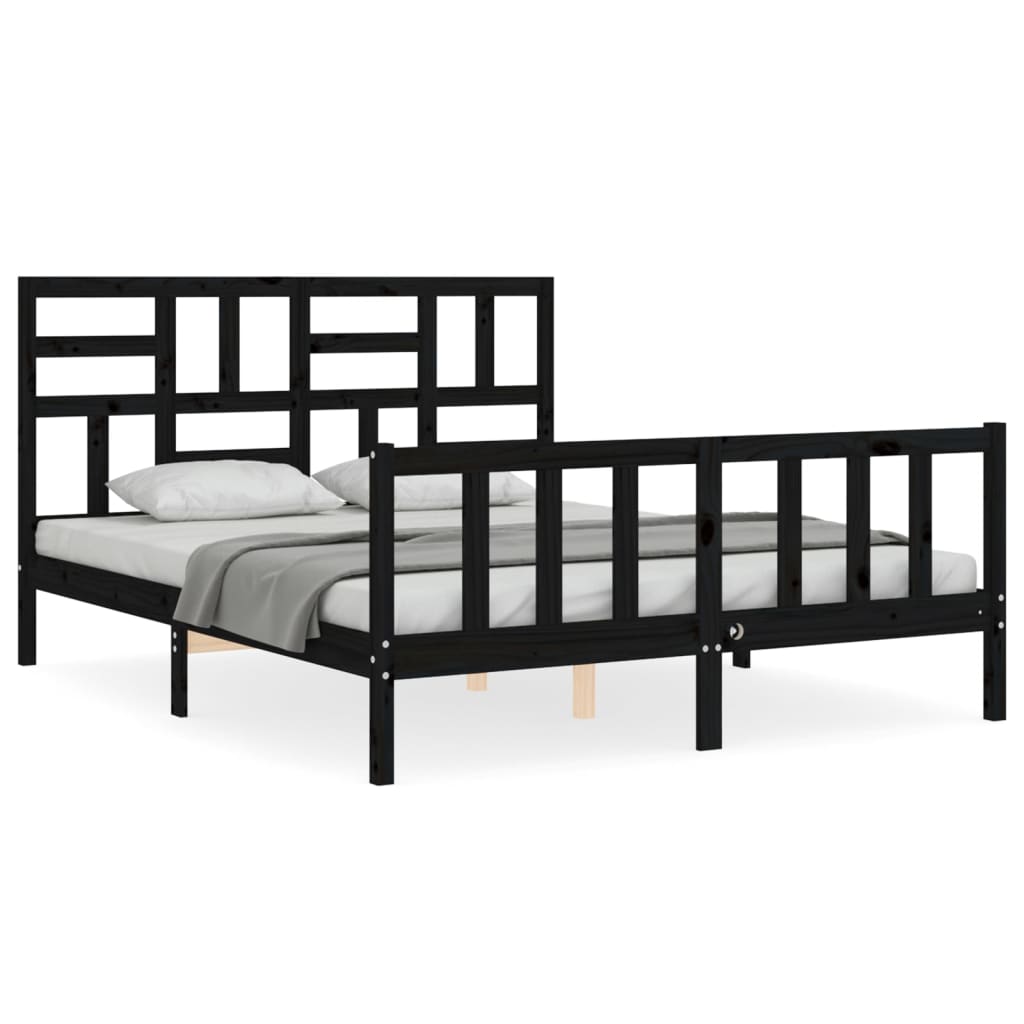 Bed Frame without Mattress Black 150x200 cm Solid Wood Pine