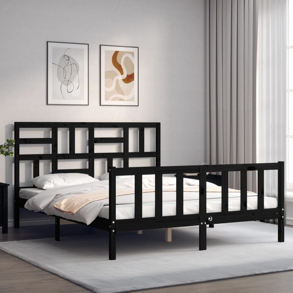 Bed Frame without Mattress Black 150x200 cm Solid Wood Pine