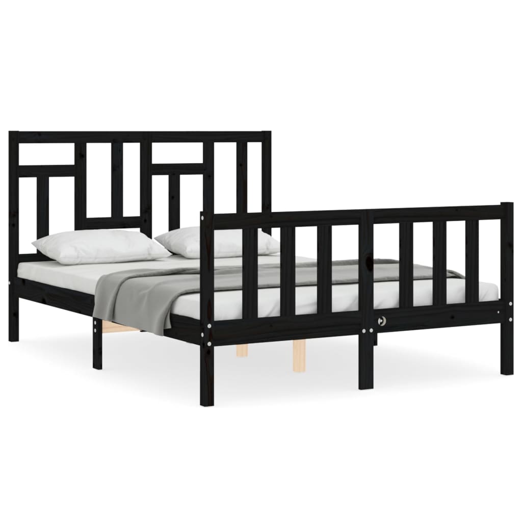 Bed Frame without Mattress Black 135x190 cm Solid Wood Pine
