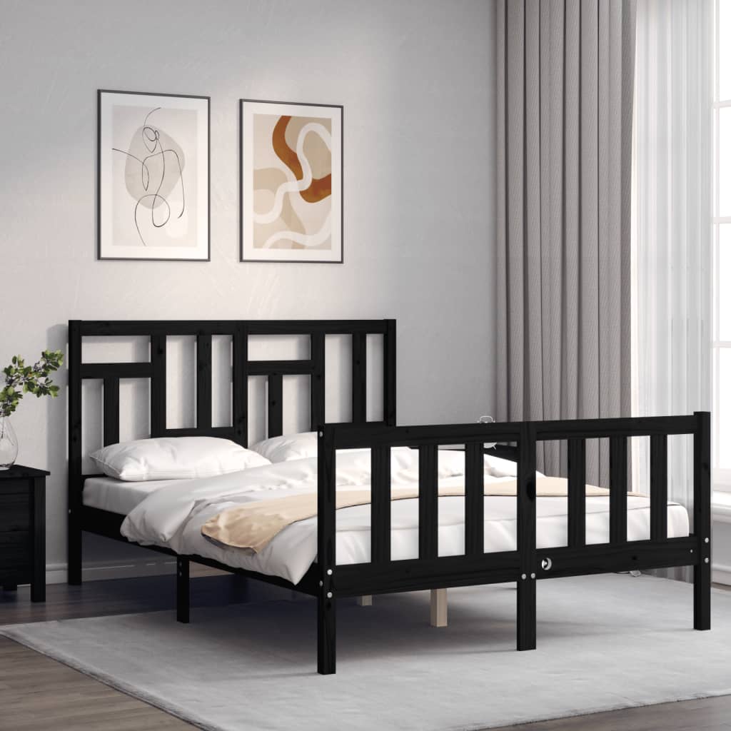 Bed Frame without Mattress Black 135x190 cm Solid Wood Pine
