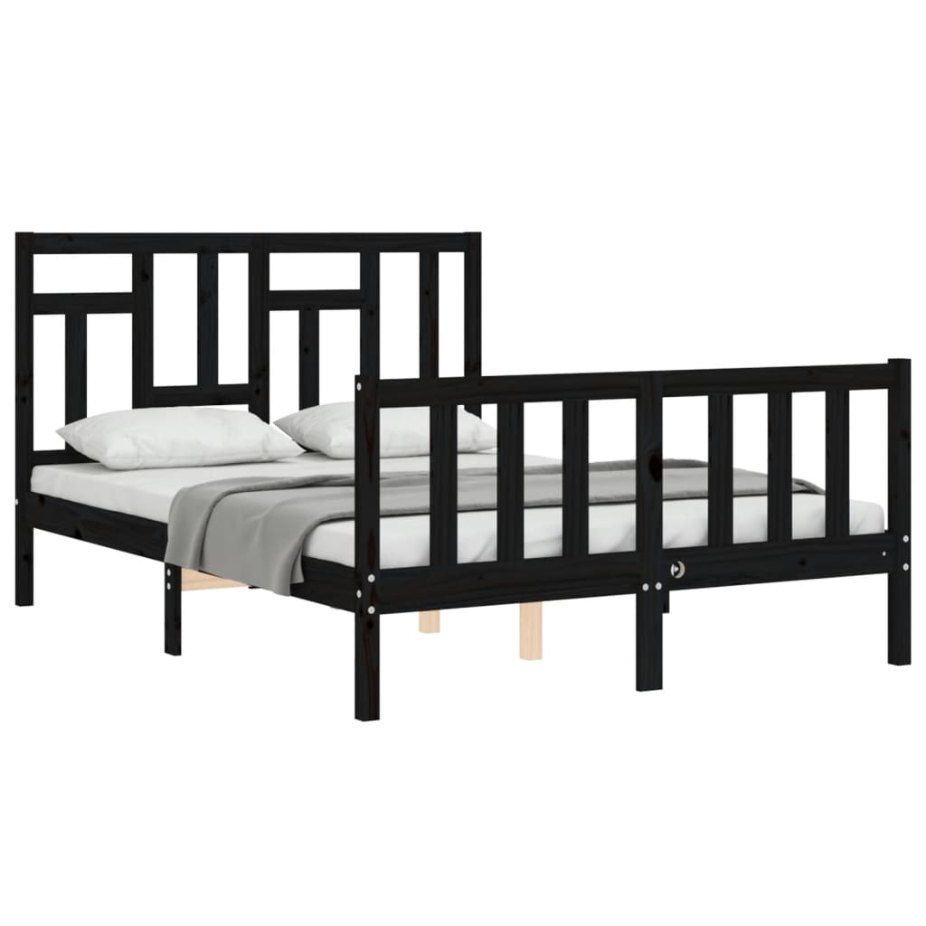 Bed Frame without Mattress Black 135x190 cm Solid Wood Pine
