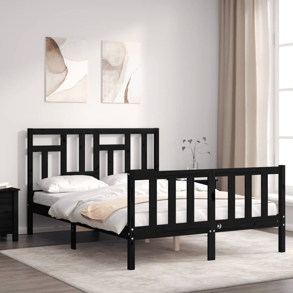 Bed Frame without Mattress Black 135x190 cm Solid Wood Pine