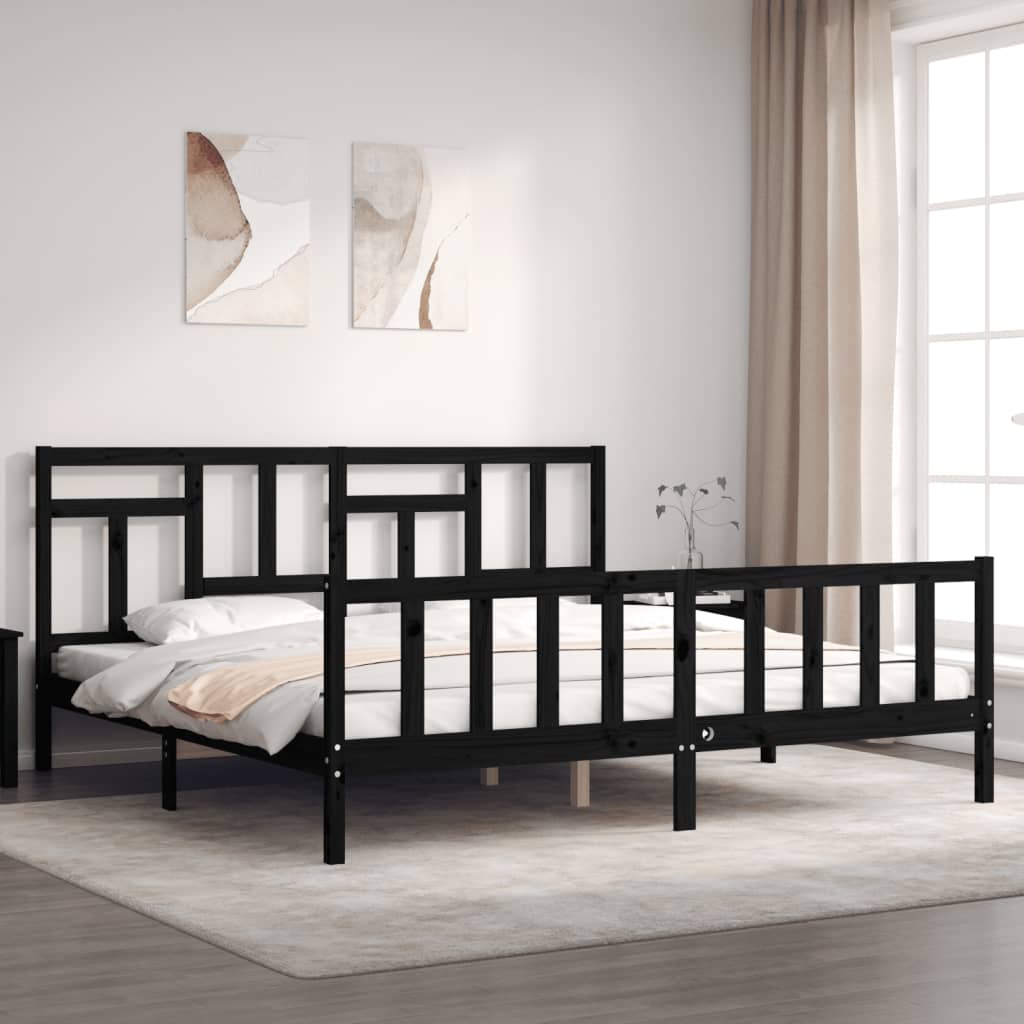 Bed Frame without Mattress Black 183x203 cm King Solid Wood Pine