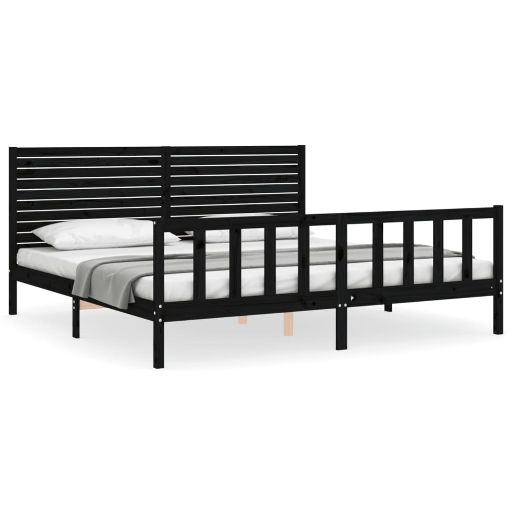 Bed Frame without Mattress Black 183x203 cm King Solid Wood Pine