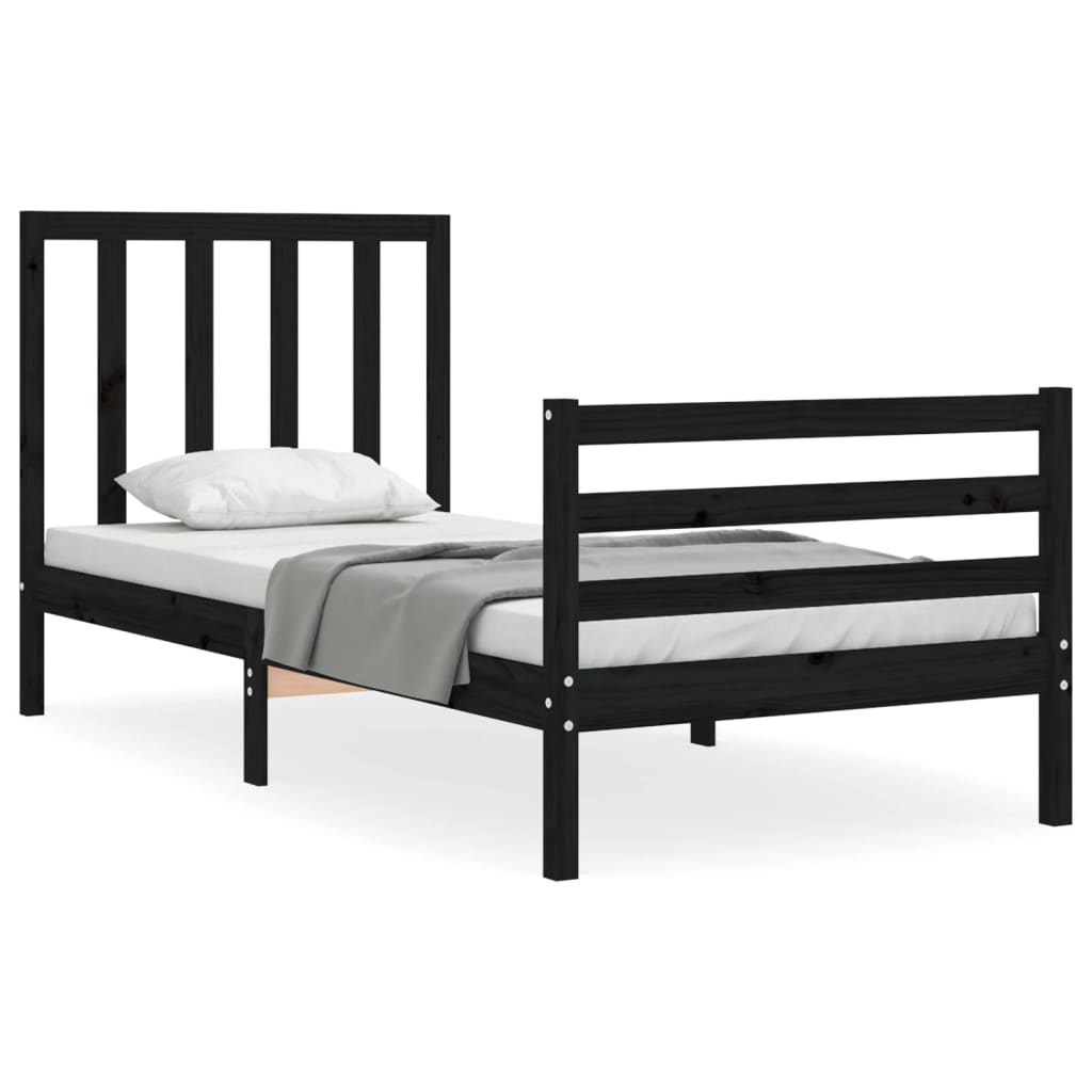 Bed Frame without Mattress Black 90x190 cm Solid Wood Pine