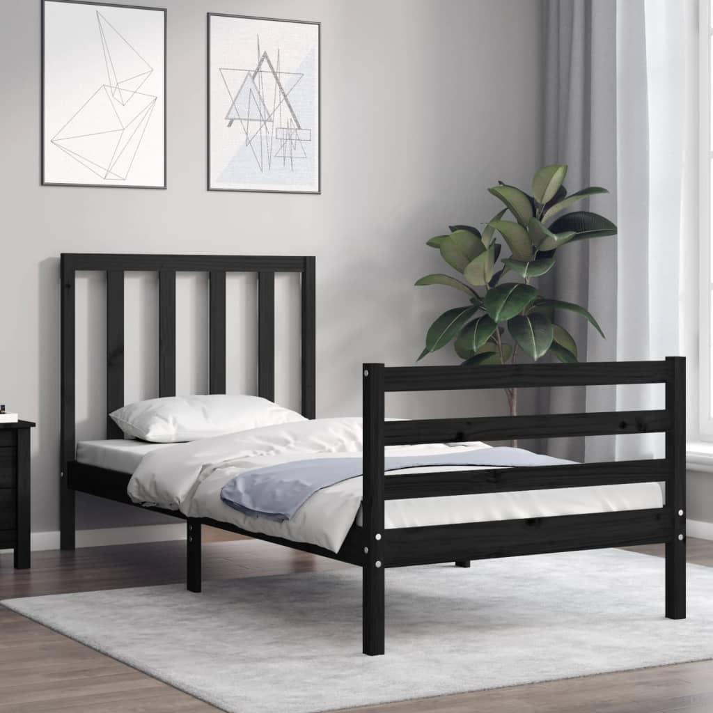 Bed Frame without Mattress Black 90x190 cm Solid Wood Pine