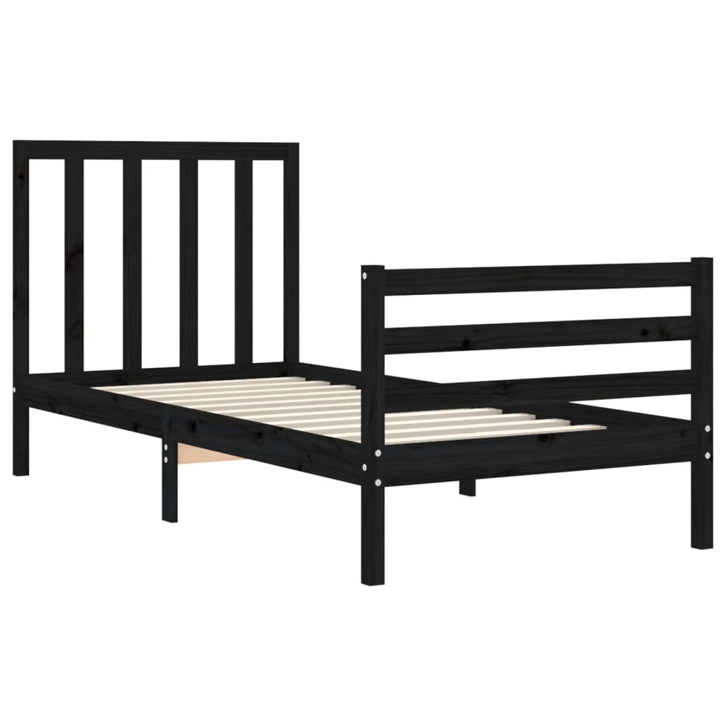Bed Frame without Mattress Black 90x190 cm Solid Wood Pine