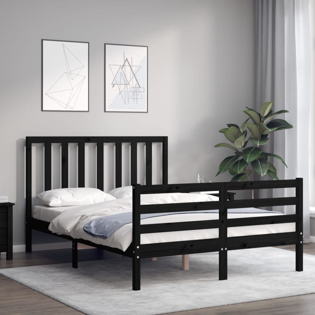 Bed Frame without Mattress Black 135x190 cm Solid Wood Pine