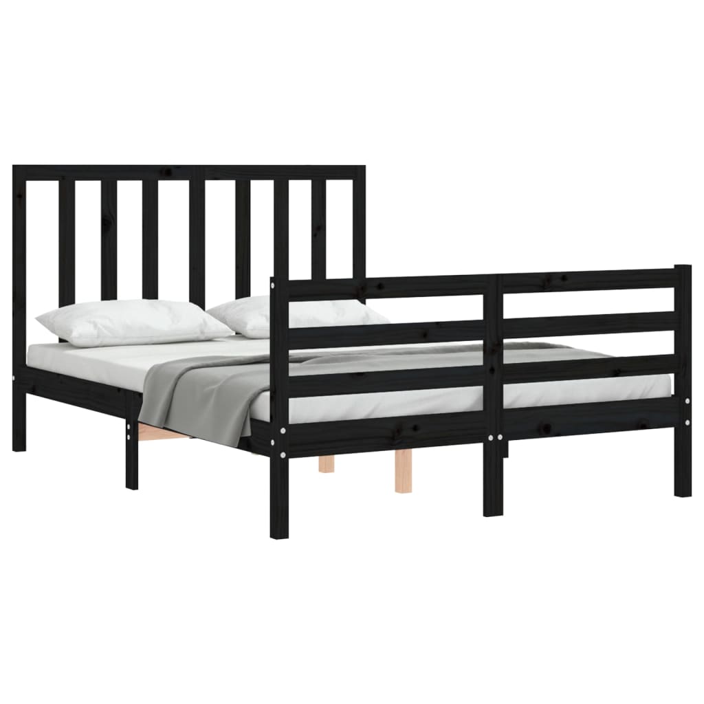 Bed Frame without Mattress Black 135x190 cm Solid Wood Pine
