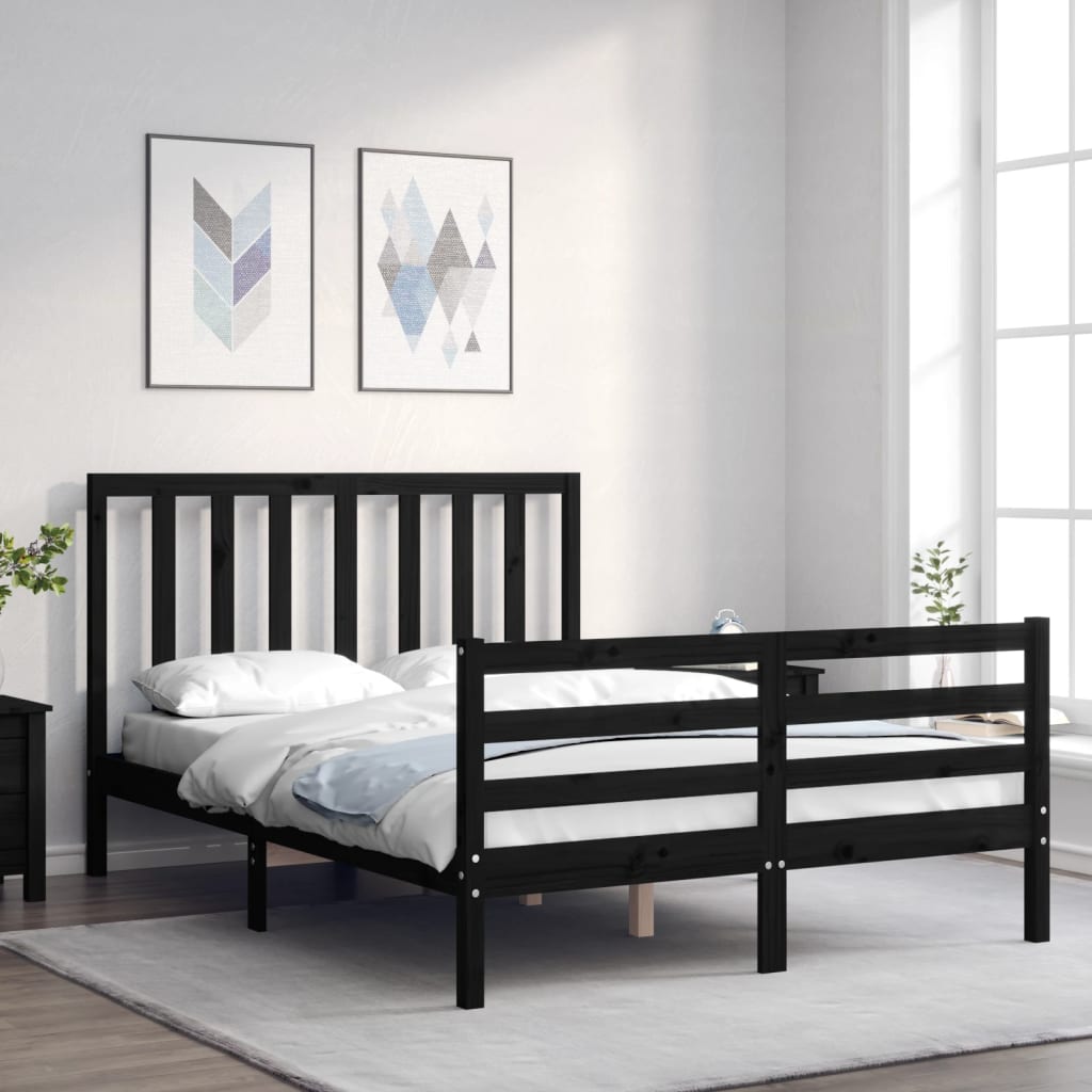 Bed Frame without Mattress Black 135x190 cm Solid Wood Pine