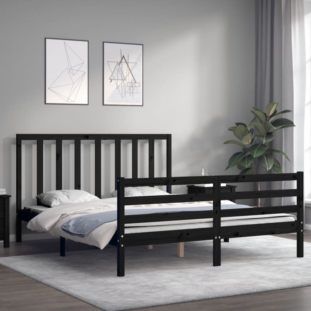 Bed Frame without Mattress Black 150x200 cm Solid Wood Pine