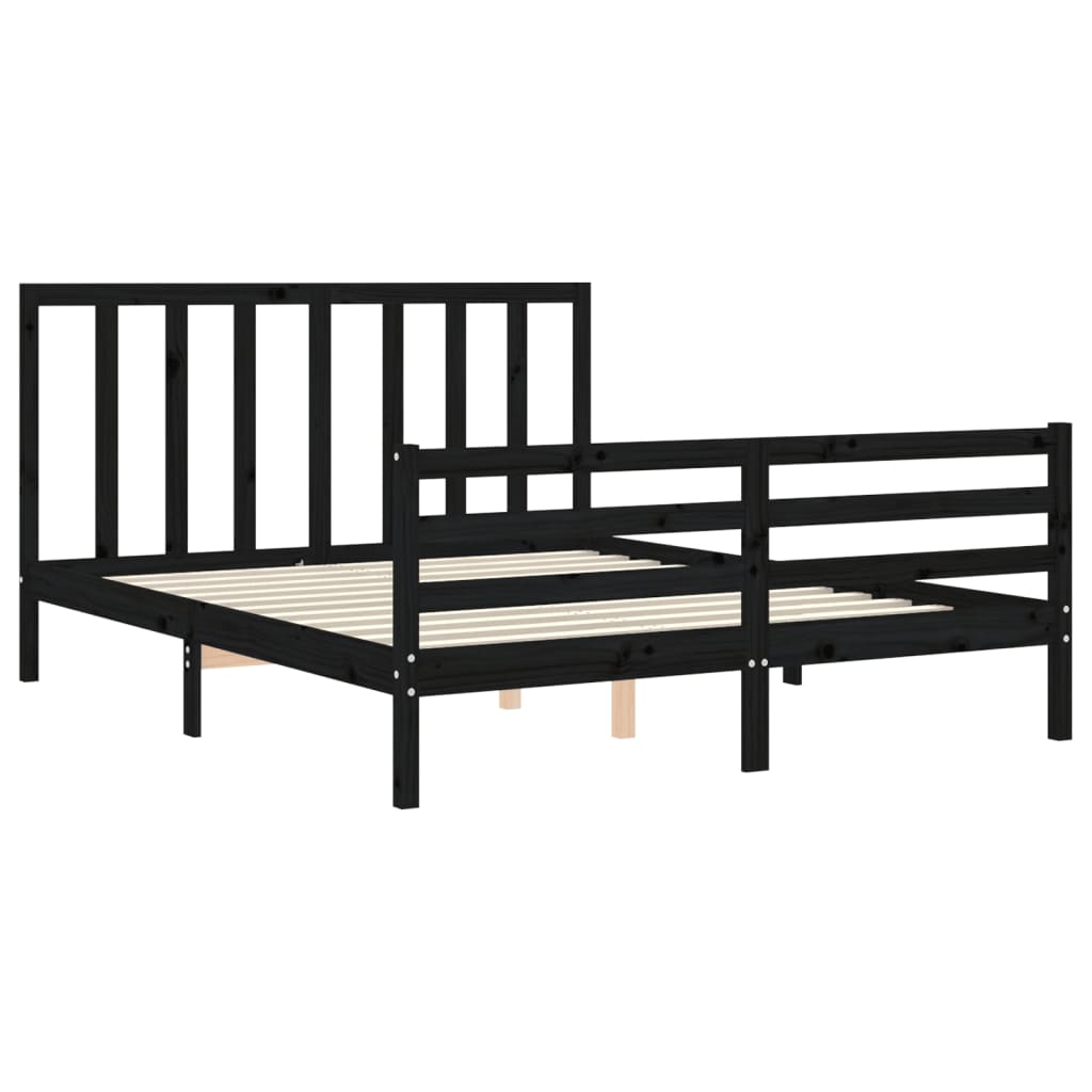 Bed Frame without Mattress Black 150x200 cm Solid Wood Pine