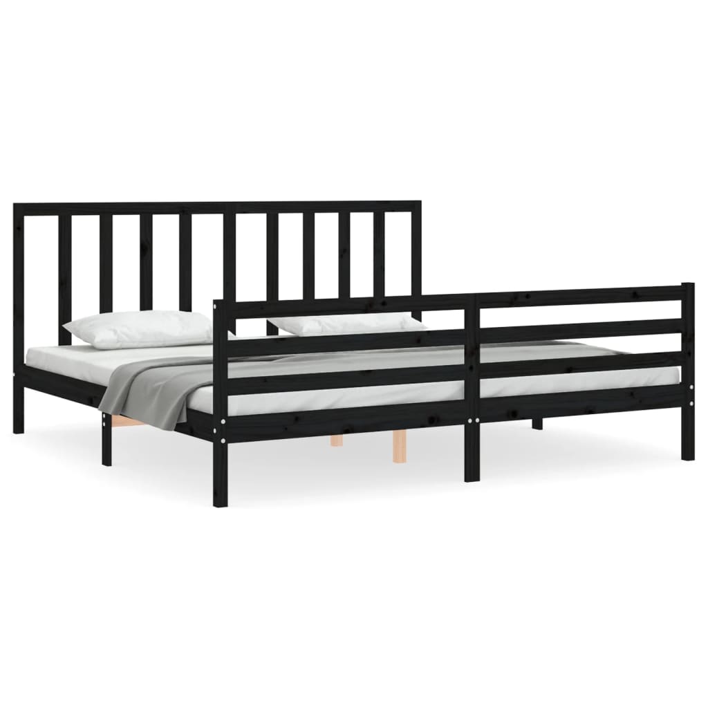Bed Frame without Mattress Black 183x203 cm King Solid Wood Pine