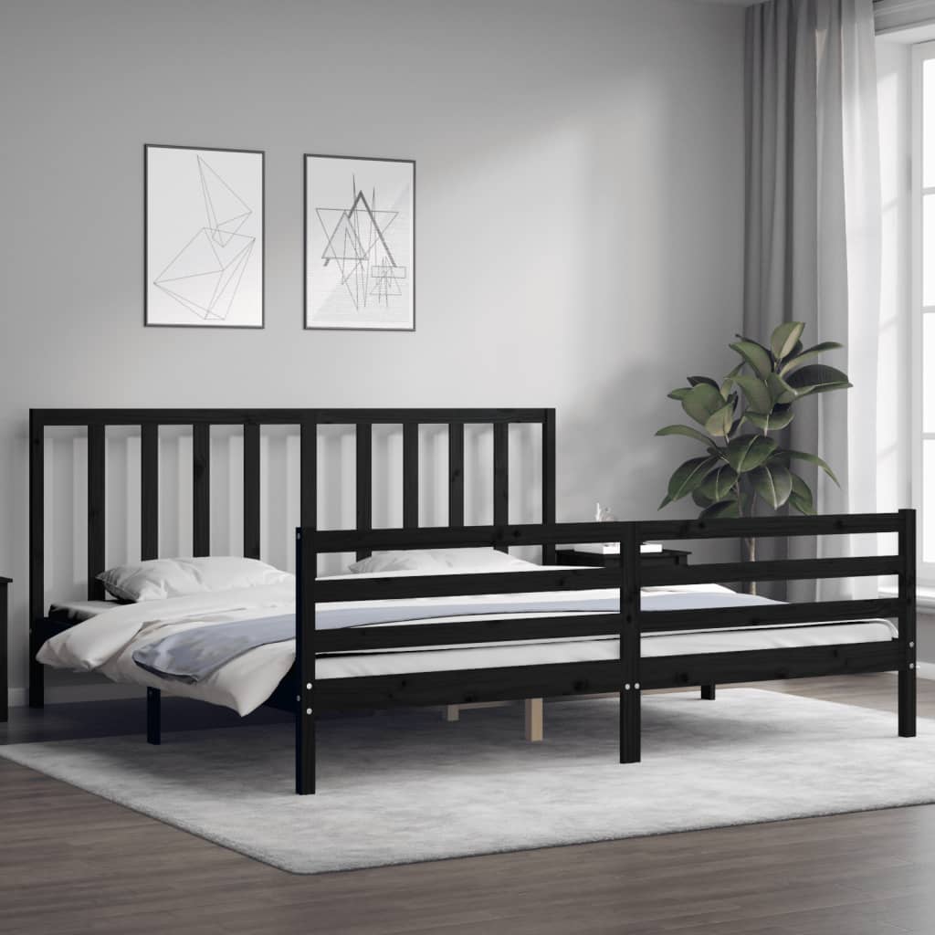 Bed Frame without Mattress Black 183x203 cm King Solid Wood Pine