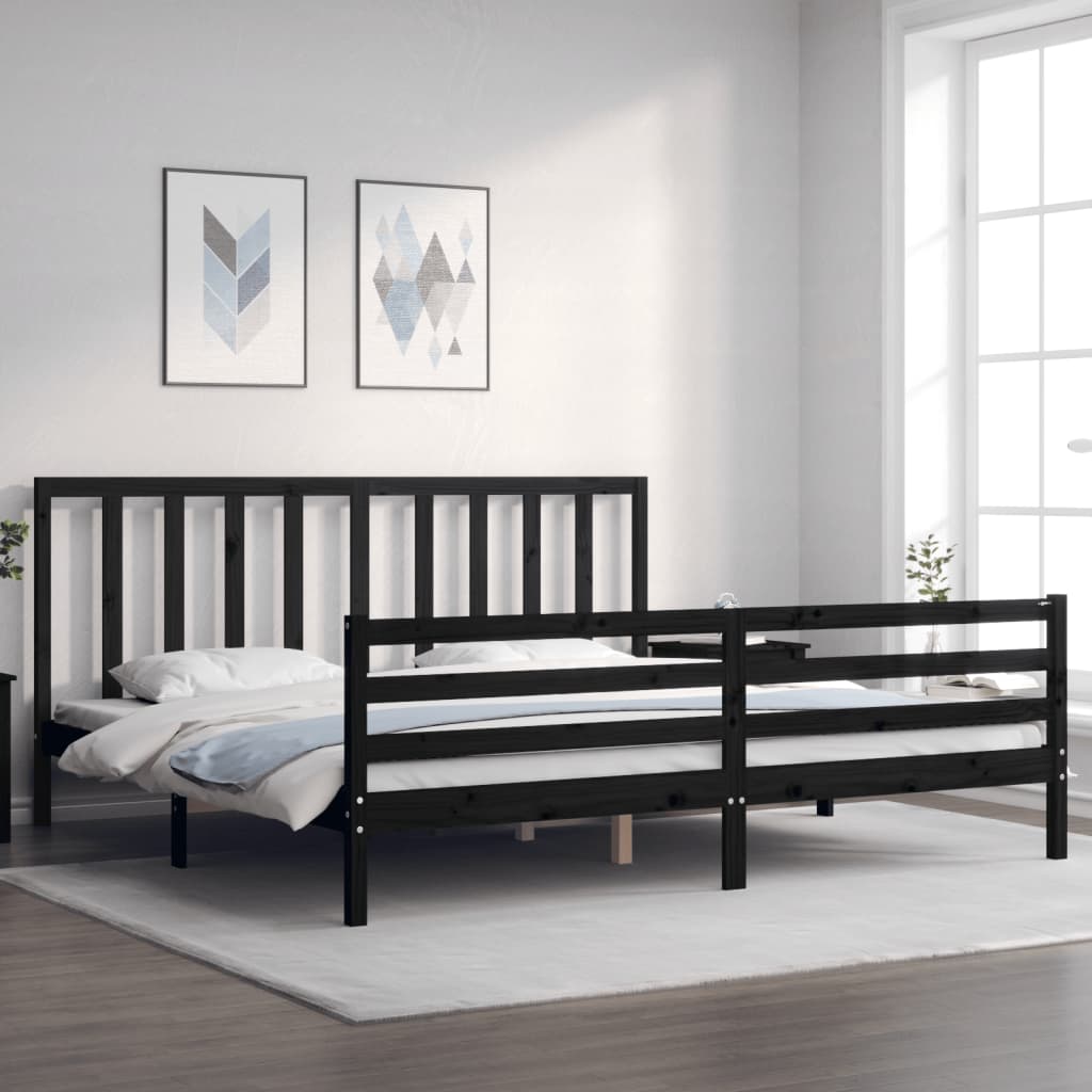 Bed Frame without Mattress Black 183x203 cm King Solid Wood Pine