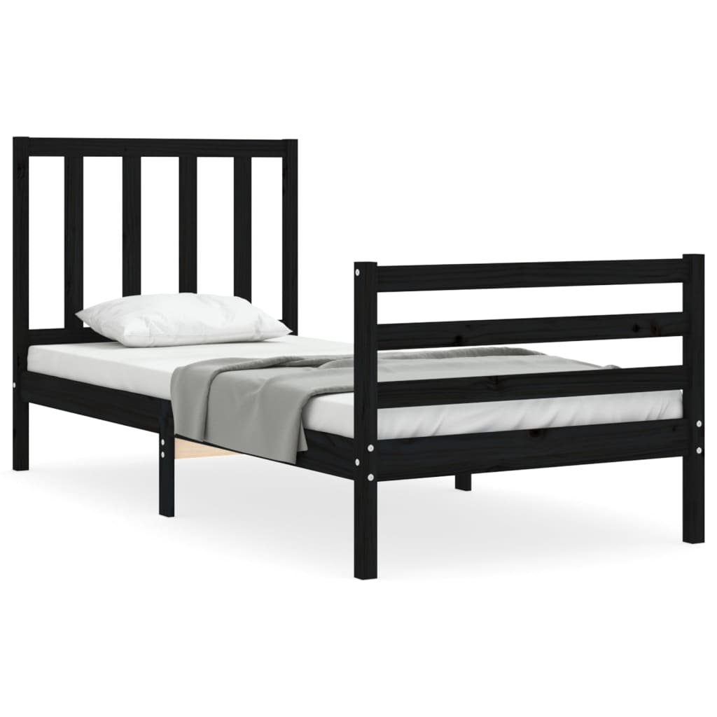 Bed Frame without Mattress Black 90x190 cm Solid Wood Pine
