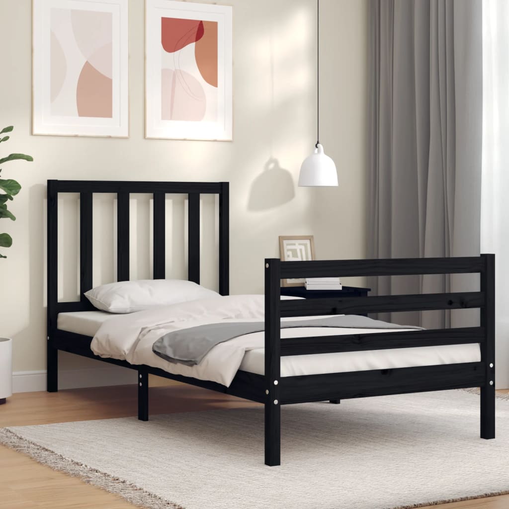 Bed Frame without Mattress Black 90x190 cm Solid Wood Pine