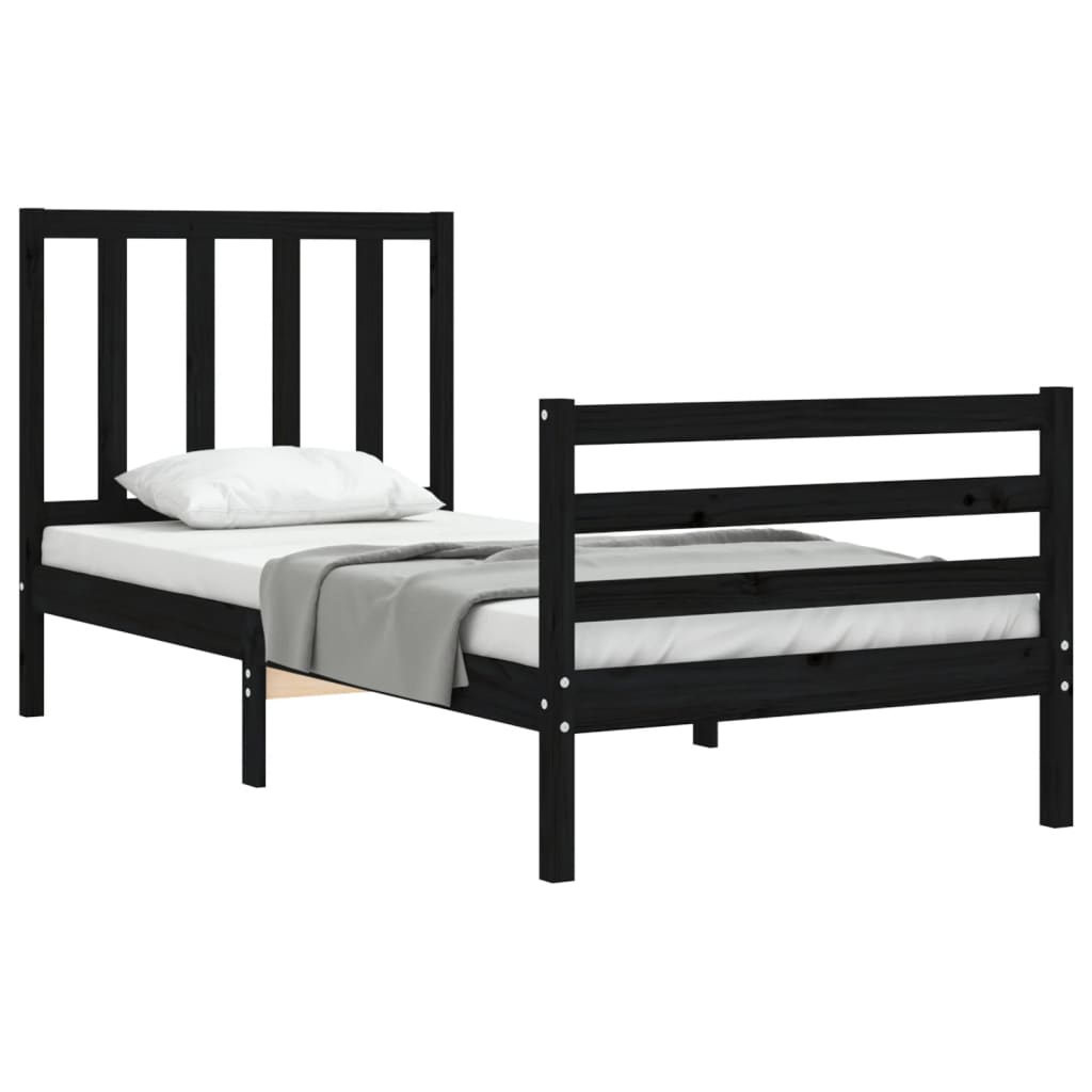 Bed Frame without Mattress Black 90x190 cm Solid Wood Pine