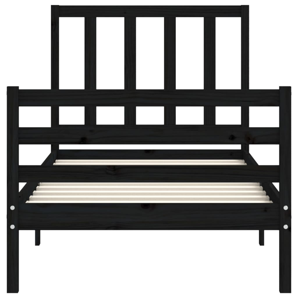 Bed Frame without Mattress Black 90x190 cm Solid Wood Pine