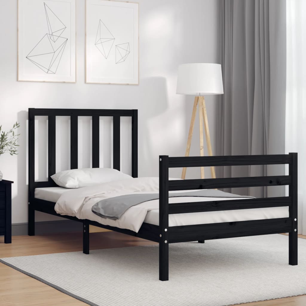 Bed Frame without Mattress Black 90x190 cm Solid Wood Pine