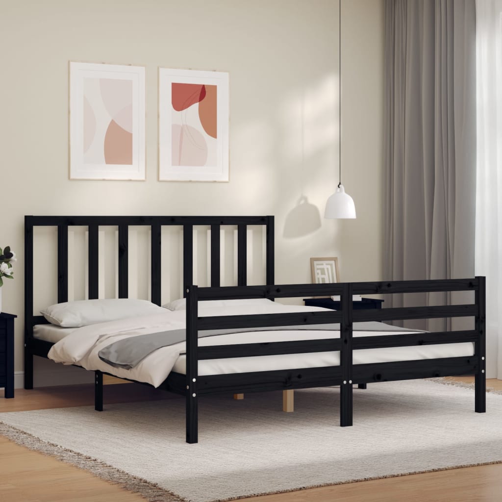 Bed Frame without Mattress Black 150x200 cm Solid Wood Pine