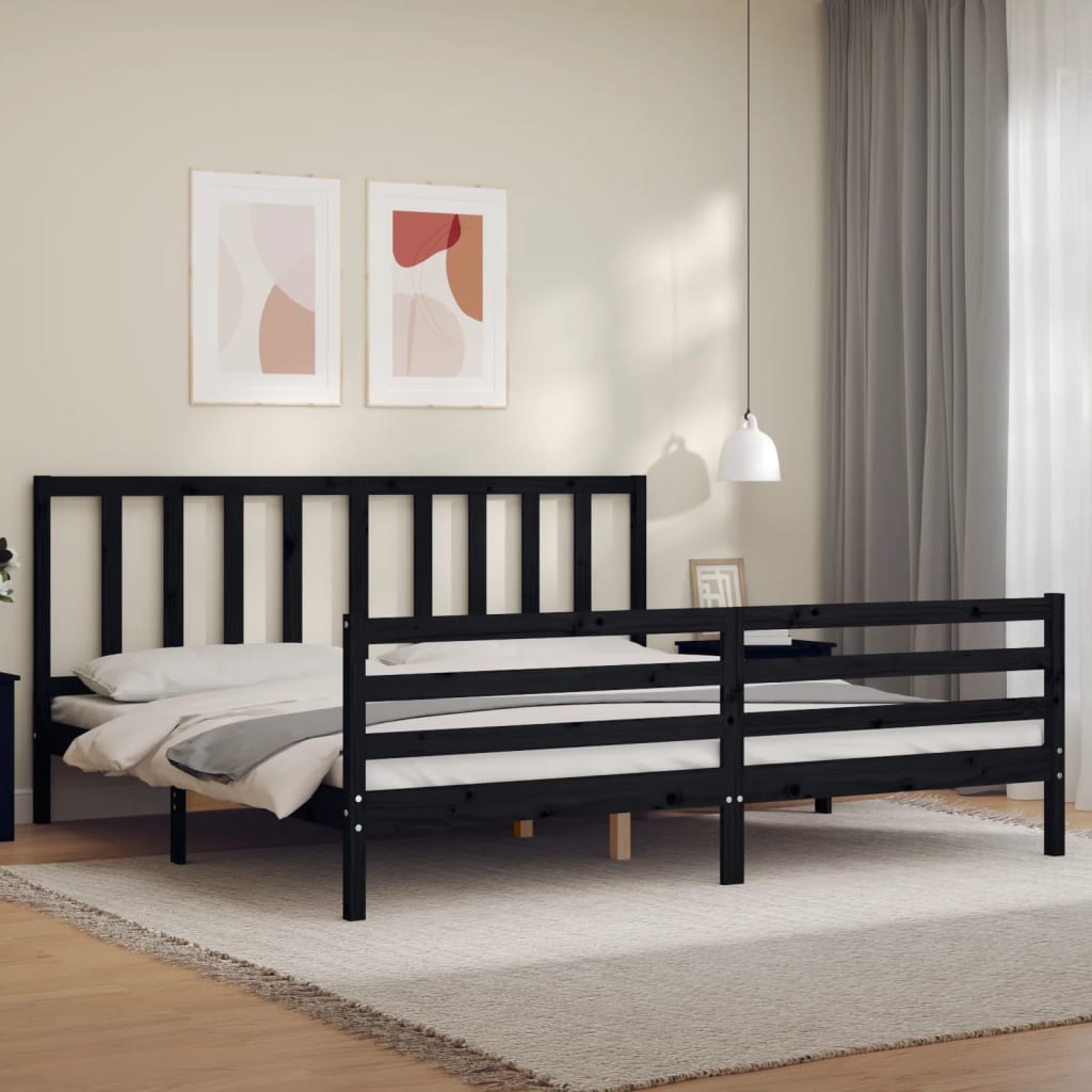 Bed Frame without Mattress Black 183x203 cm King Solid Wood Pine
