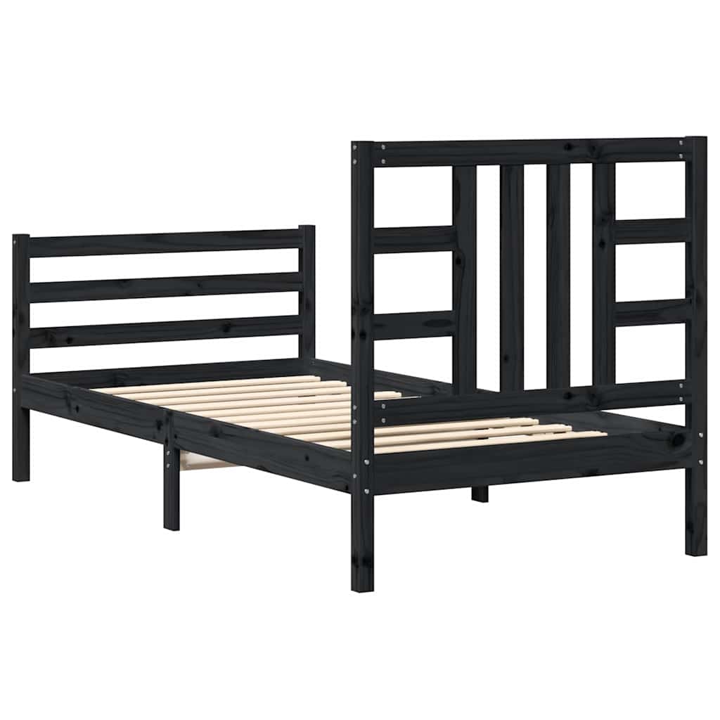 Bed Frame without Mattress Black 90x190 cm Solid Wood Pine