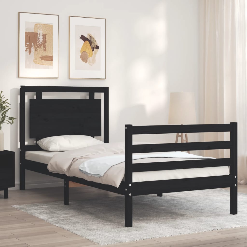 Bed Frame without Mattress Black 90x190 cm Solid Wood