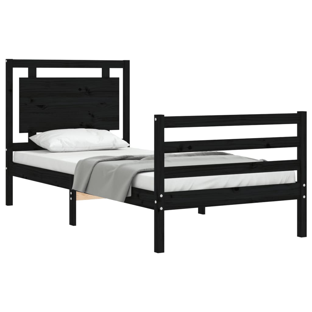 Bed Frame without Mattress Black 90x190 cm Solid Wood