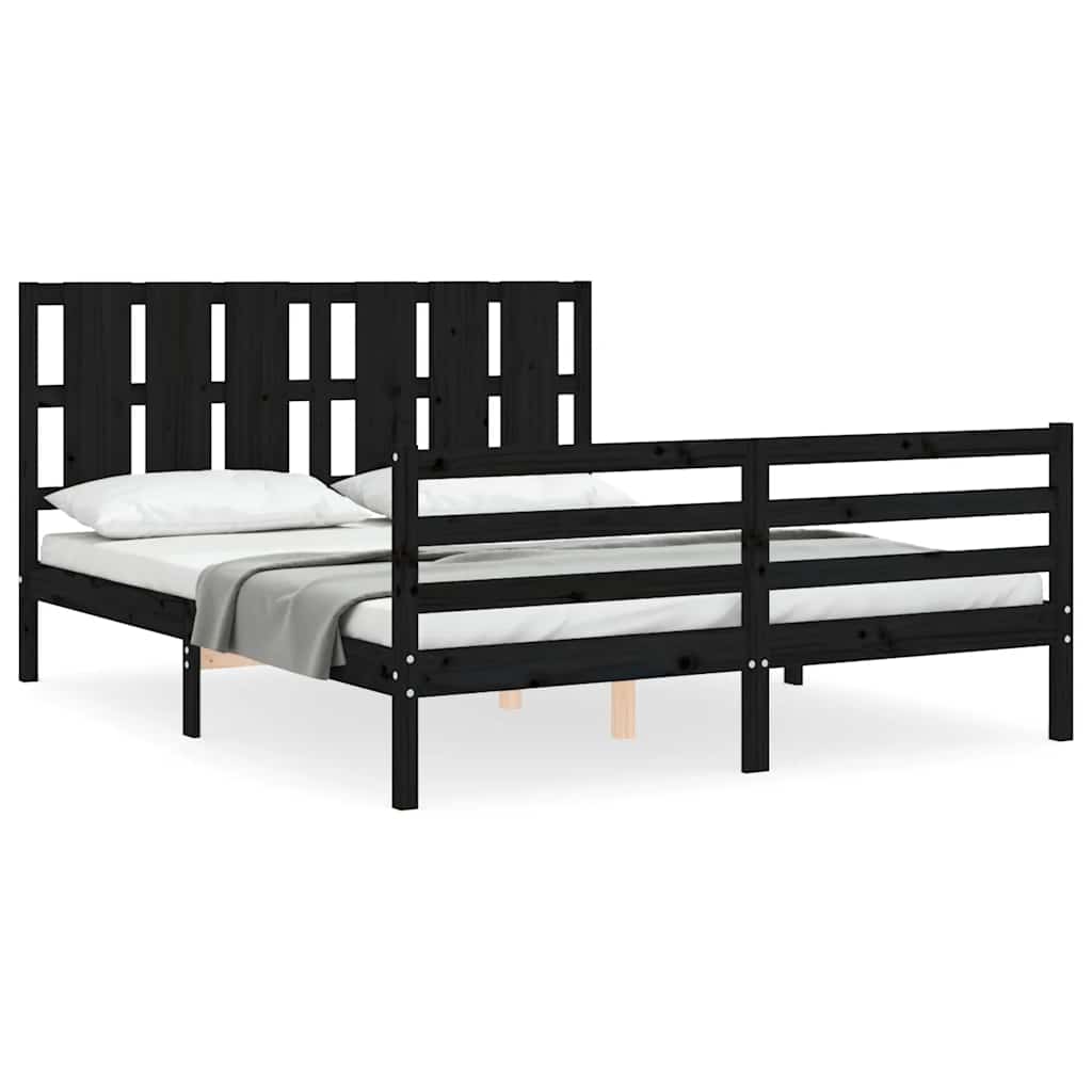 Bed Frame without Mattress Black 150x200 cm Solid Wood