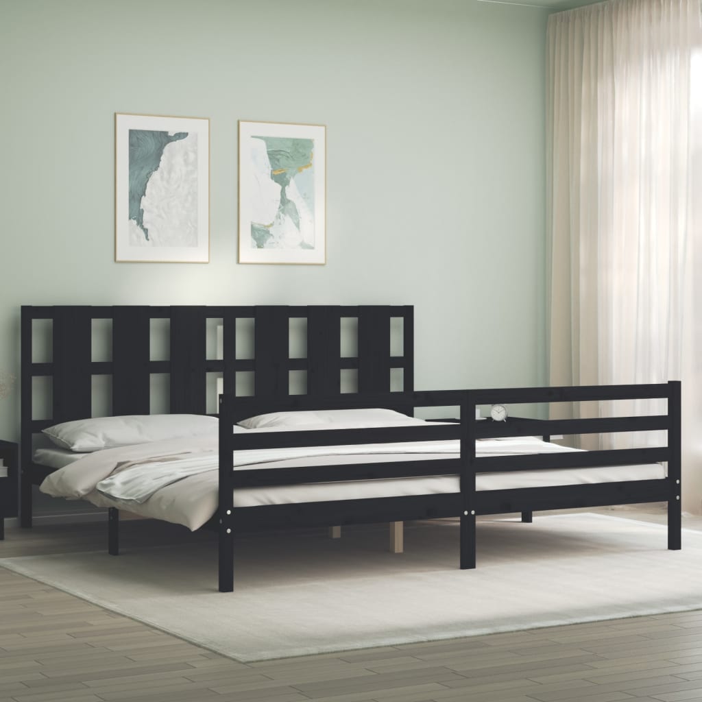 Bed Frame without Mattress Black 183x203 cm King Solid Wood