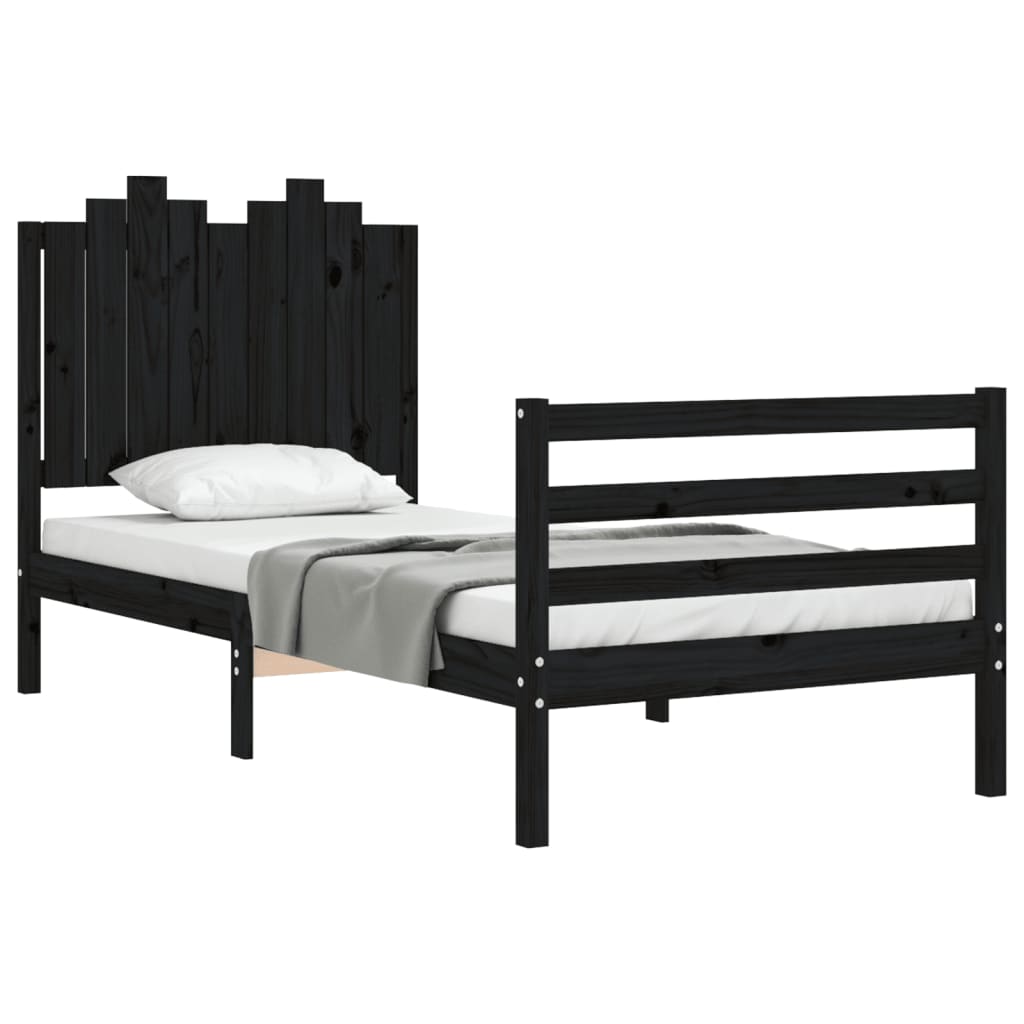 Bed Frame without Mattress Black 90x190 cm Solid Wood