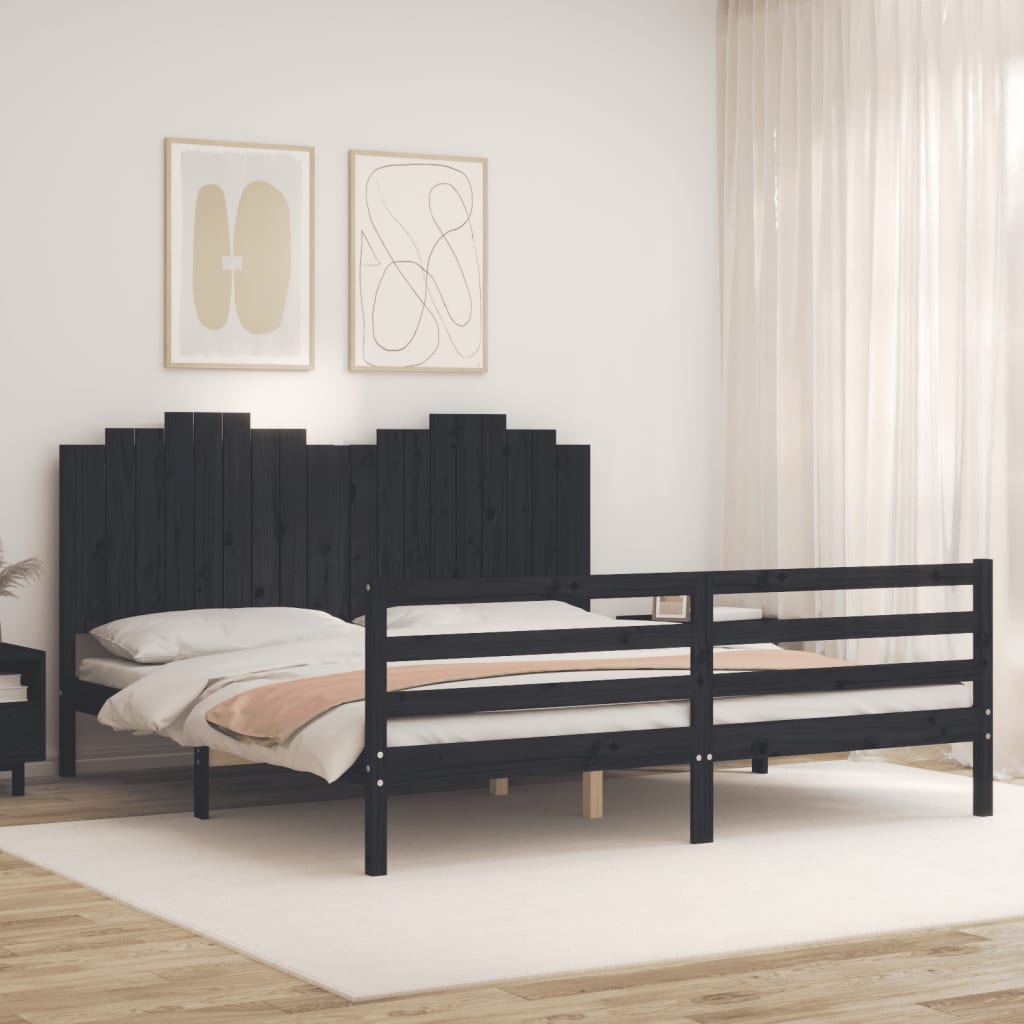 Bed Frame without Mattress Black 183x203 cm King Solid Wood