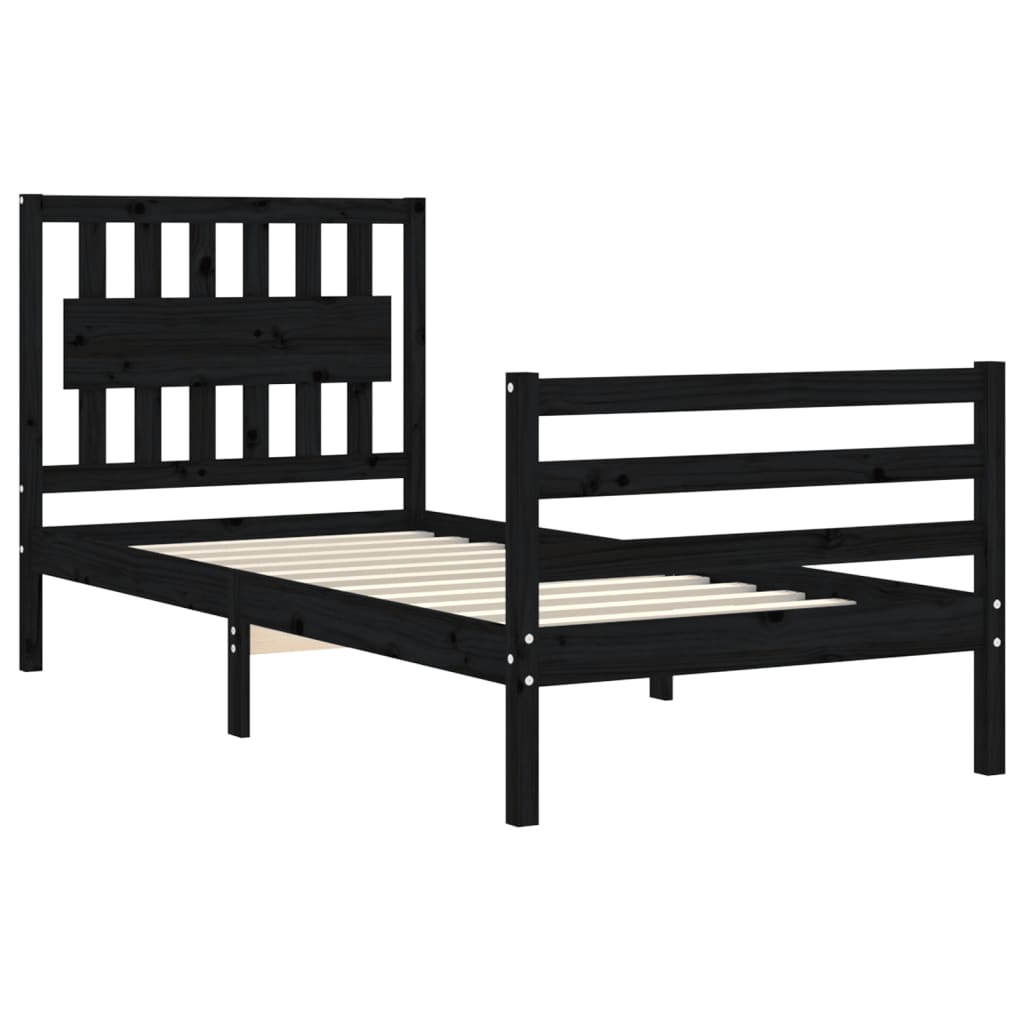 Bed Frame without Mattress Black 90x190 cm Solid Wood