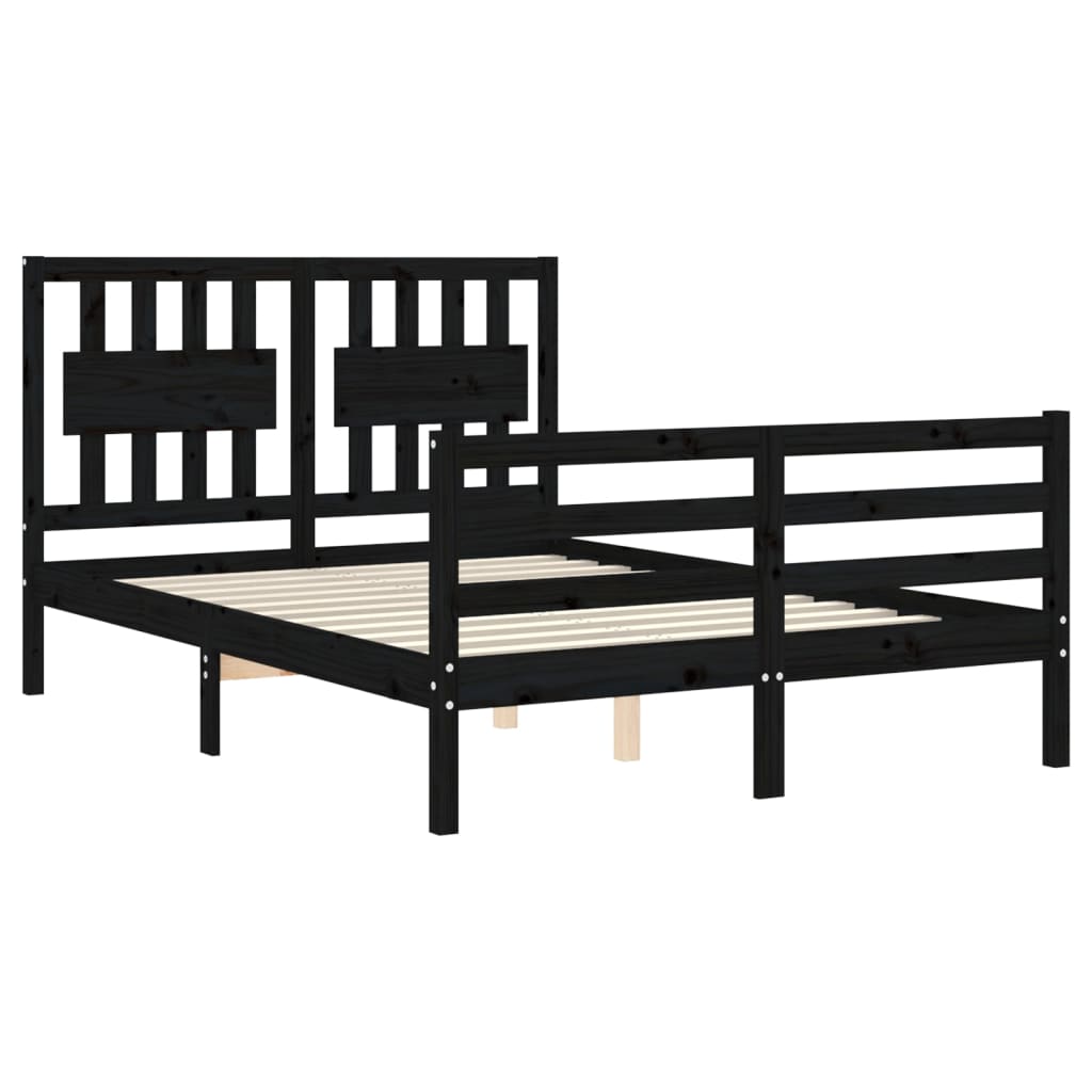 Bed Frame without Mattress Black 135x190 cm Solid Wood