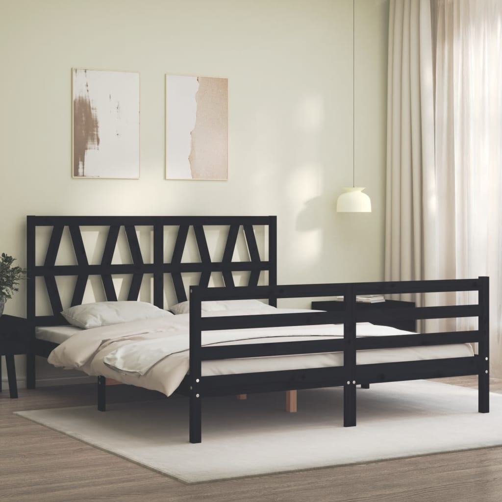 Bed Frame without Mattress Black 150x200 cm Solid Wood