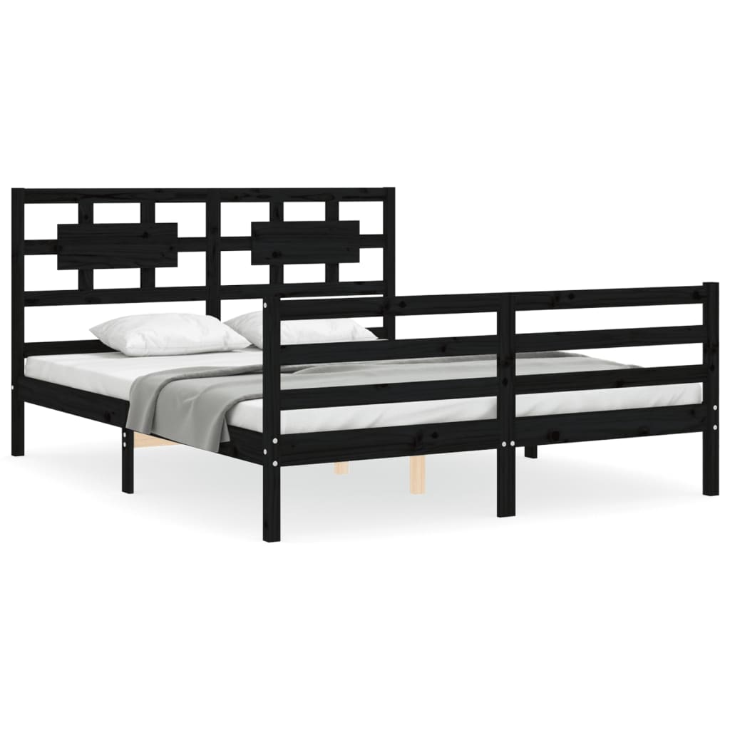 Bed Frame without Mattress Black 150x200 cm Solid Wood