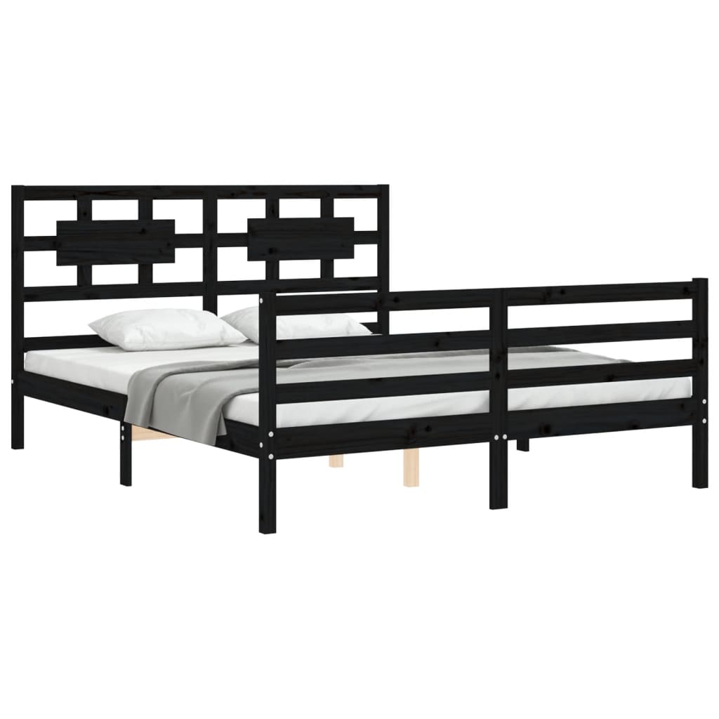Bed Frame without Mattress Black 150x200 cm Solid Wood