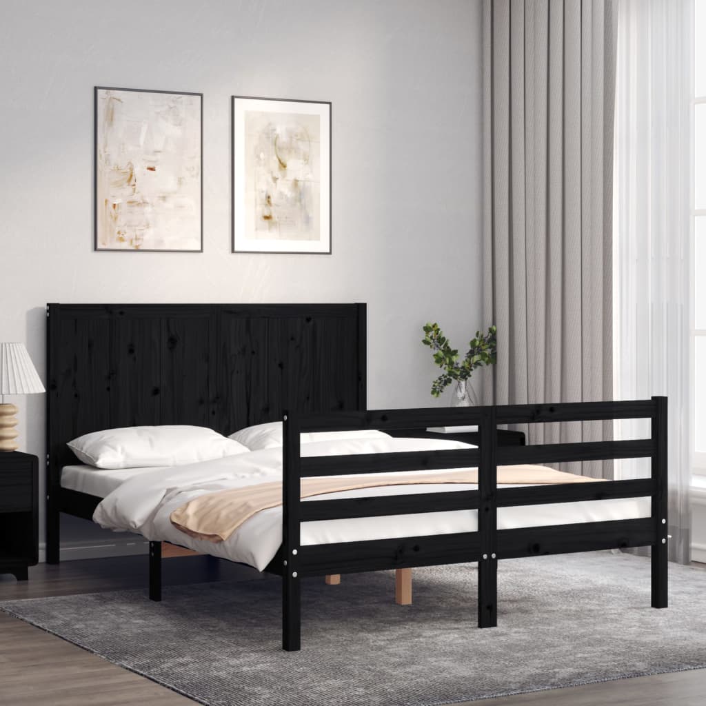 Bed Frame without Mattress Black 135x190 cm Solid Wood