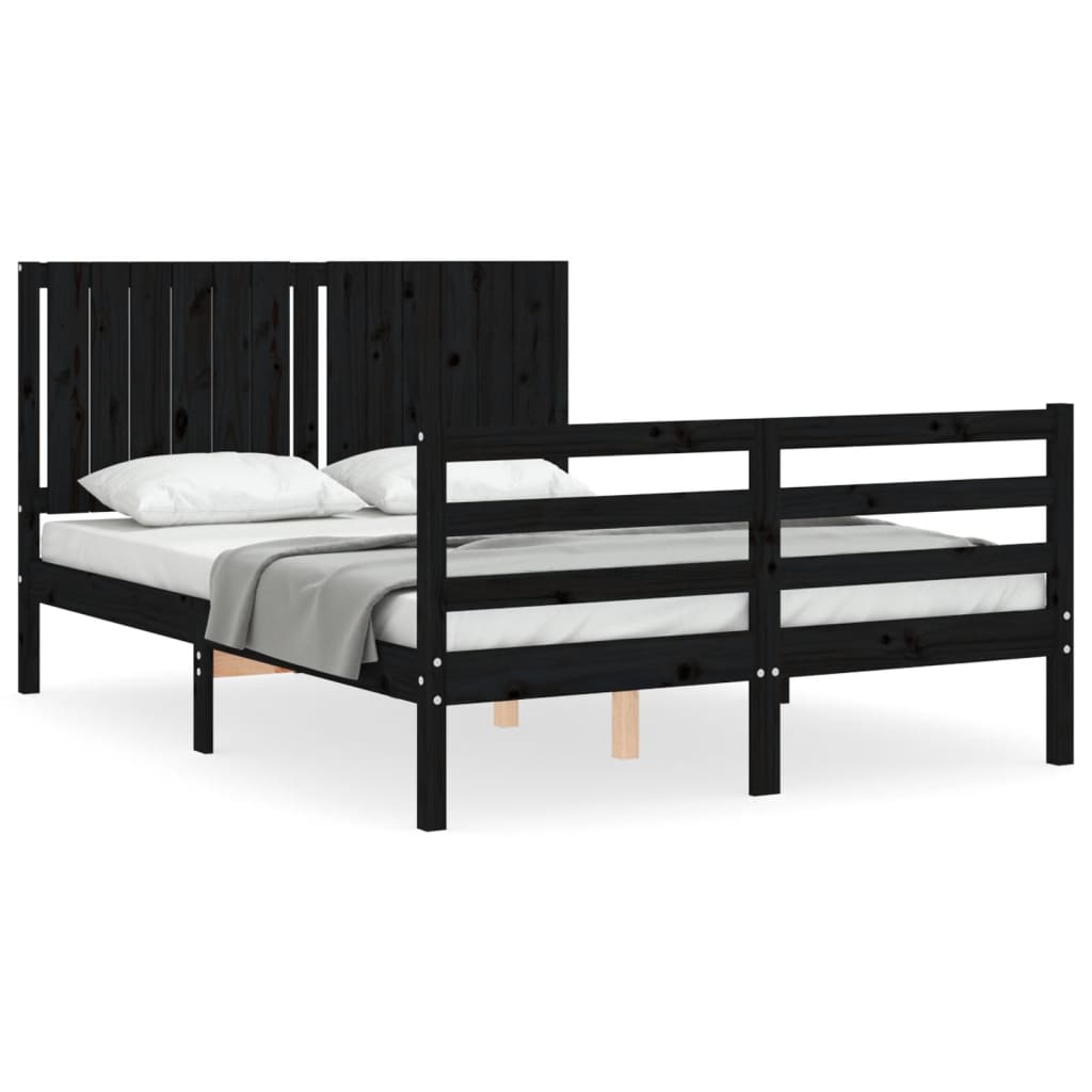Bed Frame without Mattress Black 135x190 cm Solid Wood