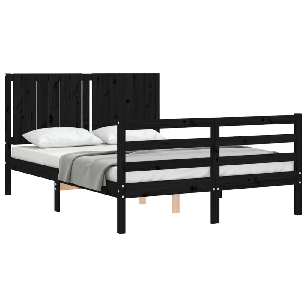 Bed Frame without Mattress Black 135x190 cm Solid Wood