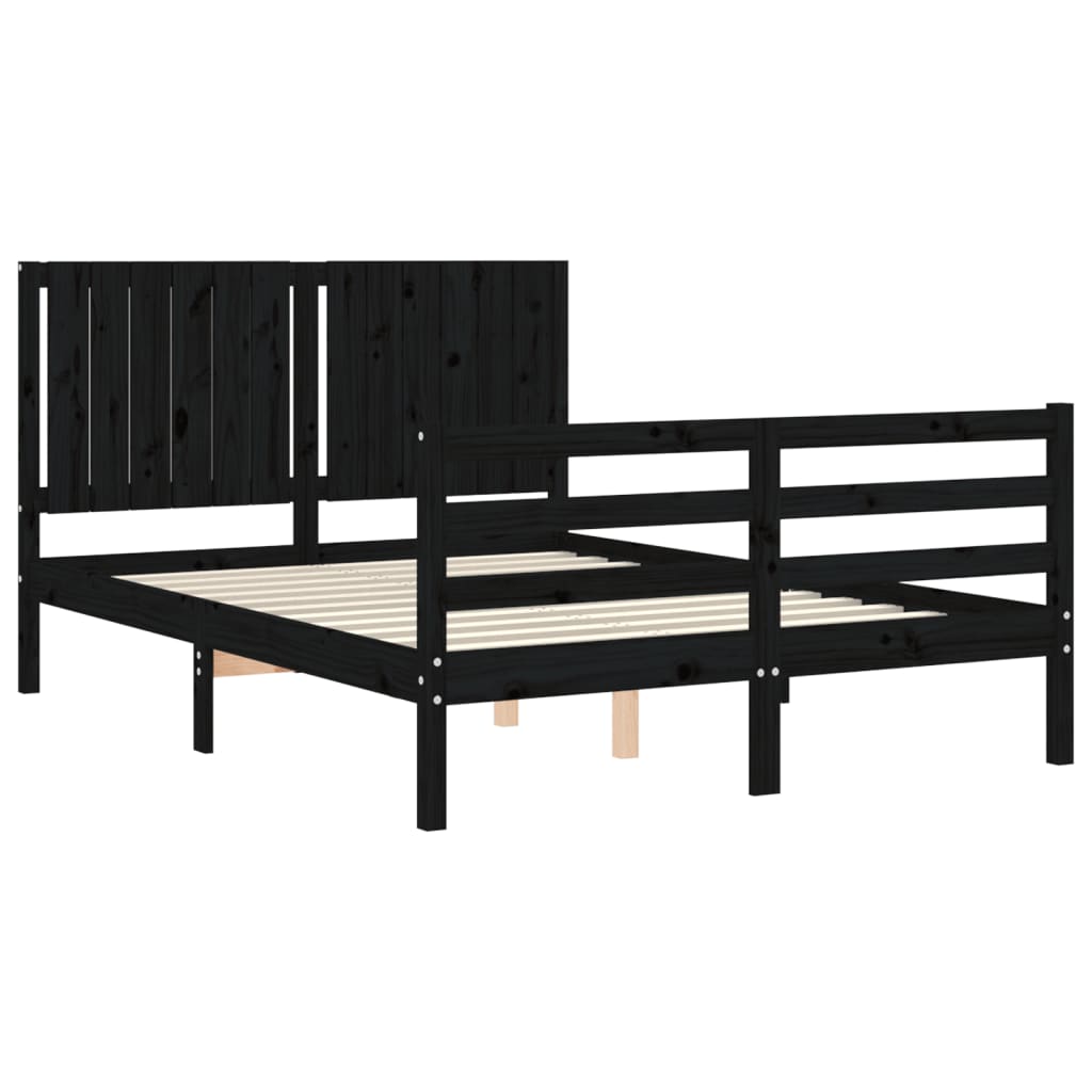 Bed Frame without Mattress Black 135x190 cm Solid Wood