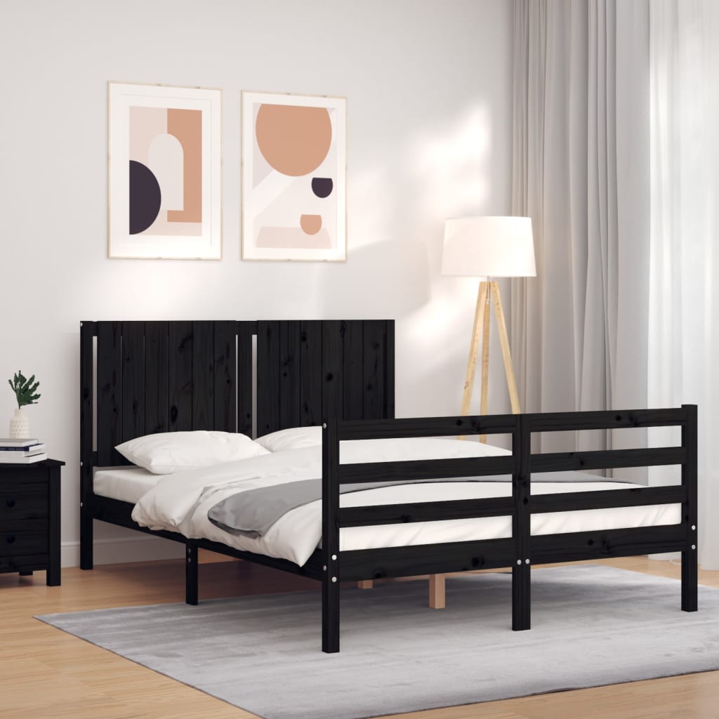 Bed Frame without Mattress Black 135x190 cm Solid Wood