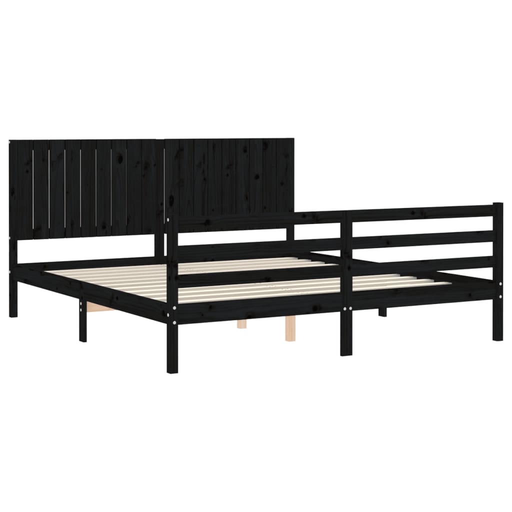 Bed Frame without Mattress Black 183x203 cm King Solid Wood
