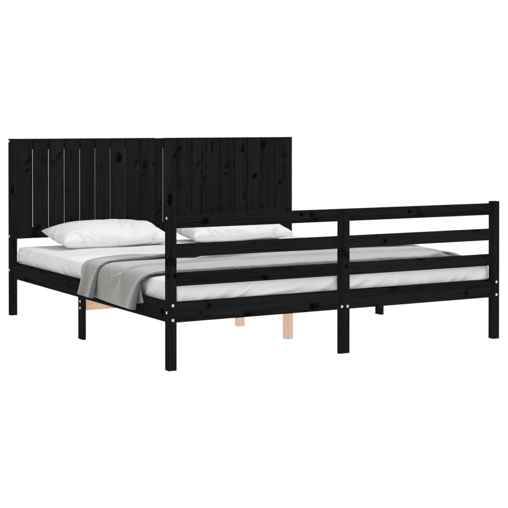 Bed Frame without Mattress Black 183x203 cm King Solid Wood