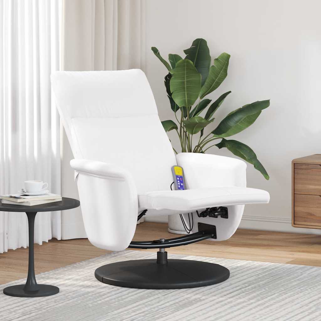 Massage Recliner Chair with Footrest White Faux Leather