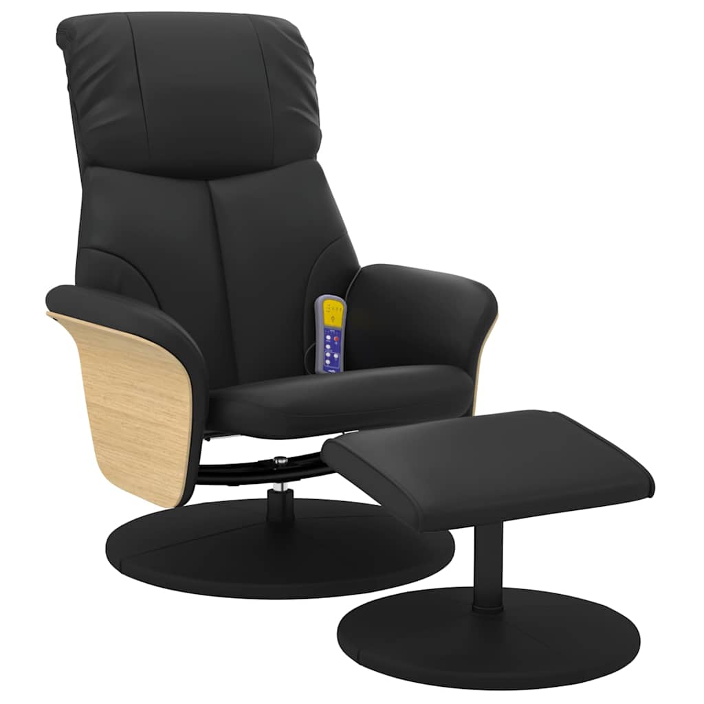 Massage Recliner Chair with Footstool Black Faux Leather