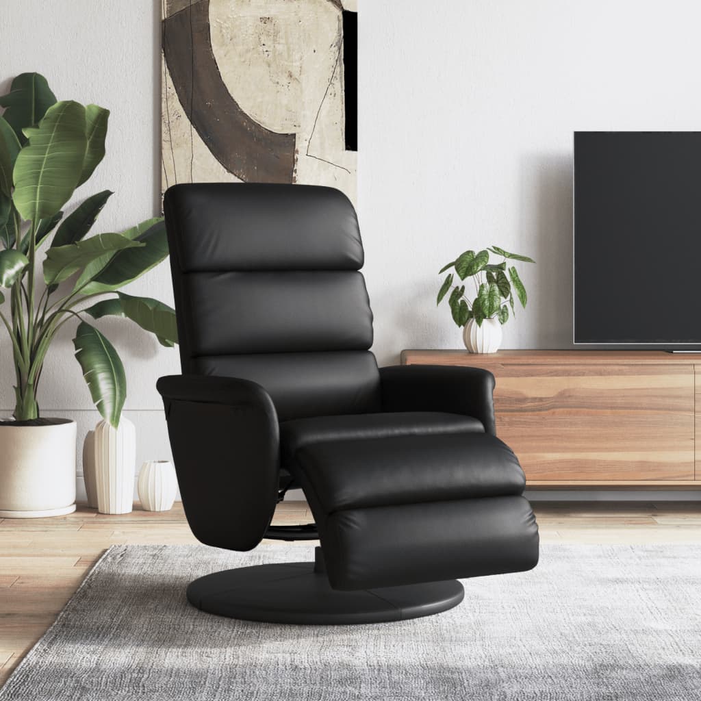 Recliner Chair with Footrest Black Faux Leather