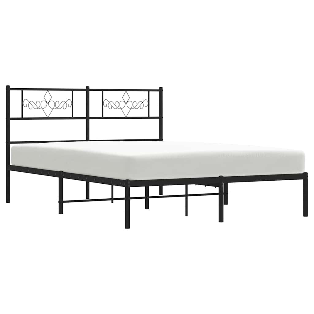 Metal Bed Frame without Mattress with Headboard Black 135x190 cm