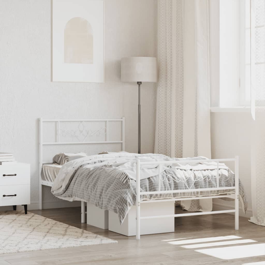 Metal Bed Frame without Mattress with Footboard White 90x190 cm
